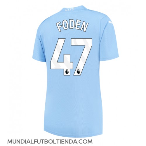 Camiseta Manchester City Phil Foden #47 Primera Equipación Replica 2023-24 para mujer mangas cortas